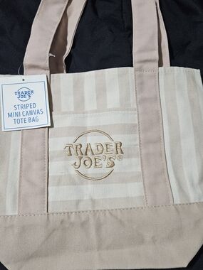 Trader Joe's Striped Mini Canvas Tote Bag - Beige & Cream